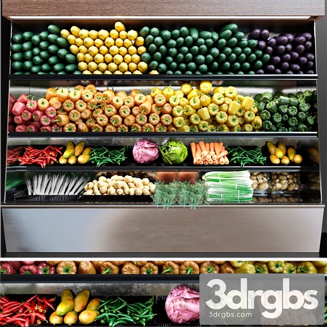 Showcase In Supermarket With Fresh Fruits And Vegetables Food 3dsmax Download - thumbnail 1