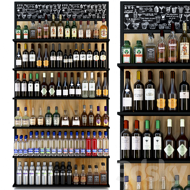 Showcase with alcohol in a supermarket 4. Wine 3DSMax File - thumbnail 1