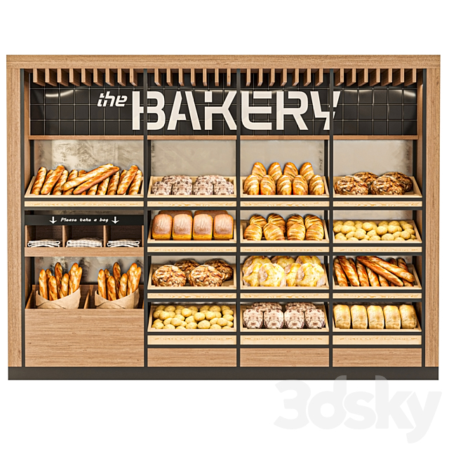 Showcase with bread and pastries. Bakery 3ds Max - thumbnail 1