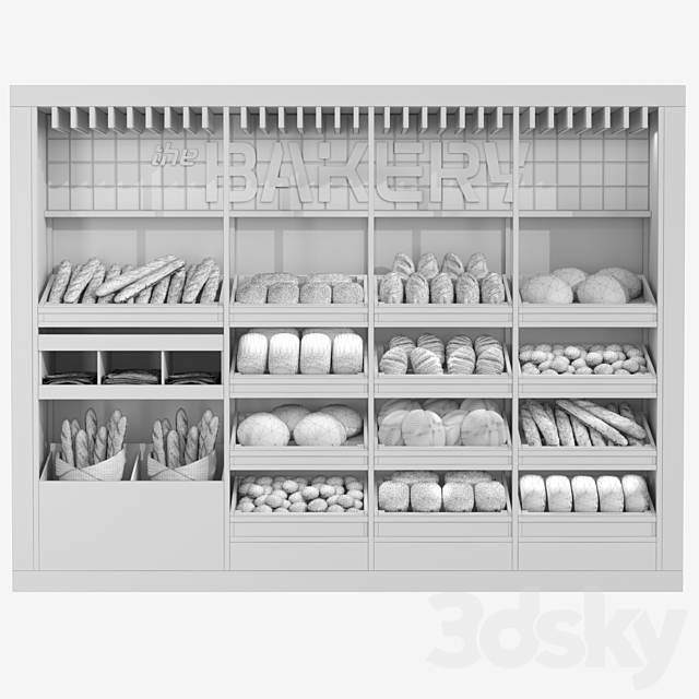 Showcase with bread and pastries. Bakery 3ds Max - thumbnail 2