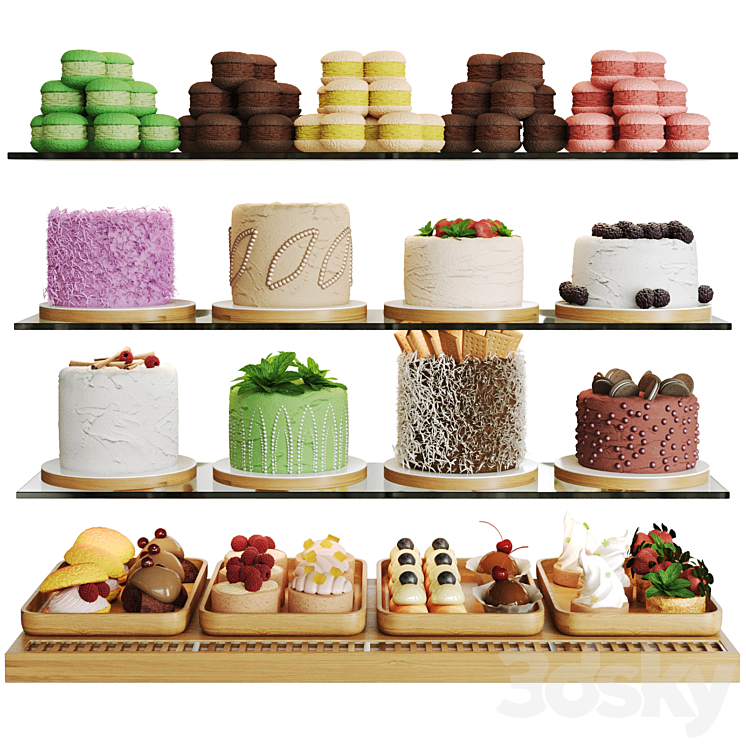 Showcase with cakes and desserts 3DS Max Model - thumbnail 3