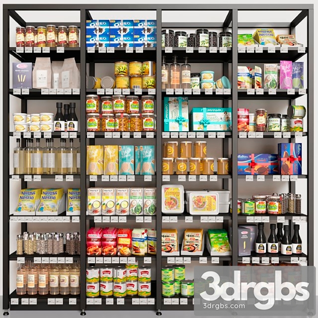 Showcase with conservation and groceries in a supermarket or pantry. food 3dsmax Download - thumbnail 1