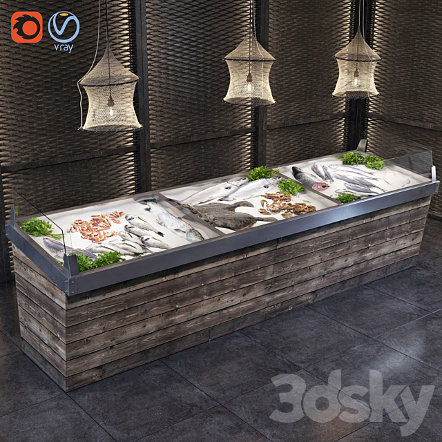 Showcase with fish and seafood 3DSMax File - thumbnail 1