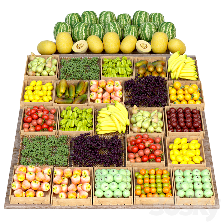 Showcase with fruits and vegetables in the market or hypermarket 11 3DS Max Model - thumbnail 1