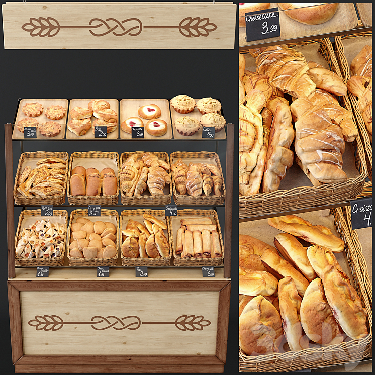 Showcase with pastries for shop and cafe. Bread 3DS Max - thumbnail 1