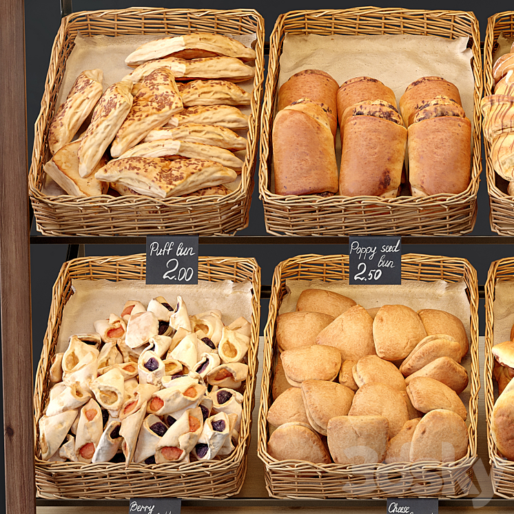 Showcase with pastries for shop and cafe. Bread 3DS Max - thumbnail 2