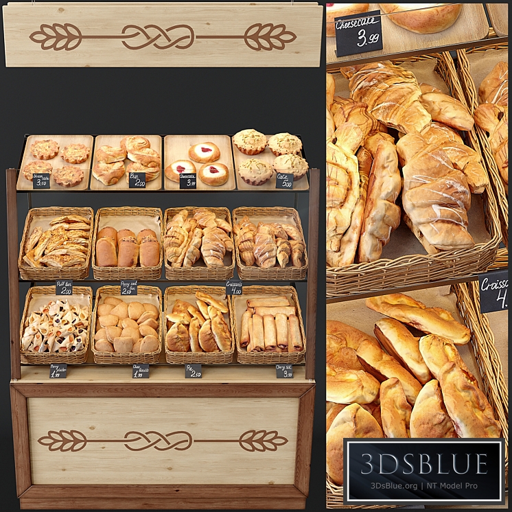 Showcase with pastries for shop and cafe. Bread 3DS Max - thumbnail 3