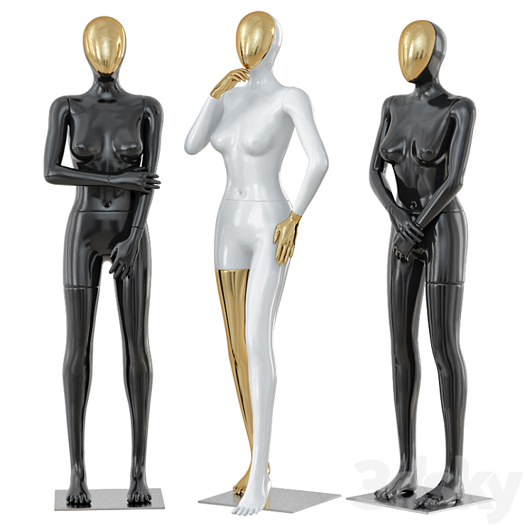 Three female mannequin with a golden face 41 3DS Max - thumbnail 1