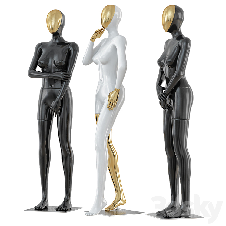 Three female mannequin with a golden face 41 3DS Max - thumbnail 2