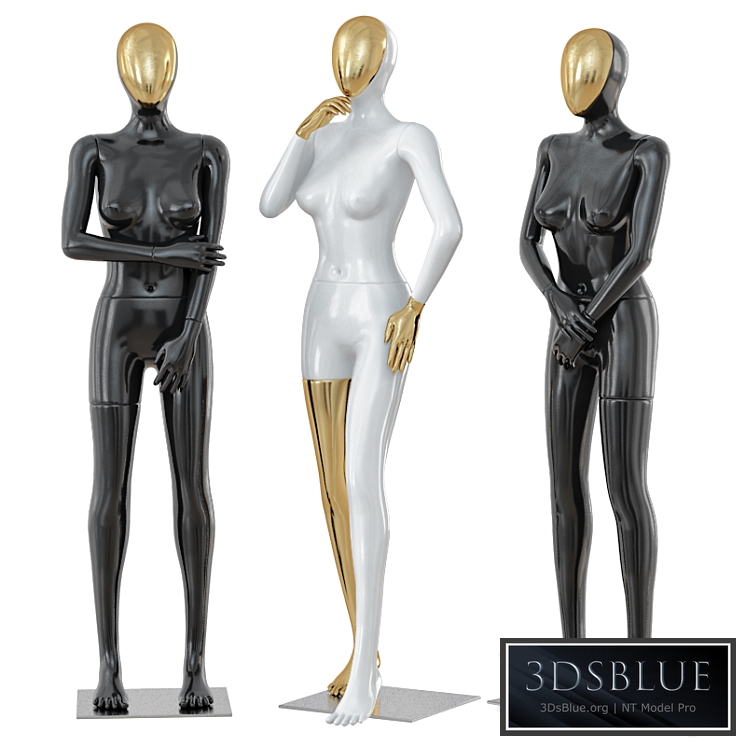 Three female mannequin with a golden face 41 3DS Max - thumbnail 3