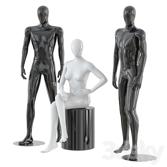 Two male and one female faceless mannequins 30 3DS Max Model - thumbnail 2