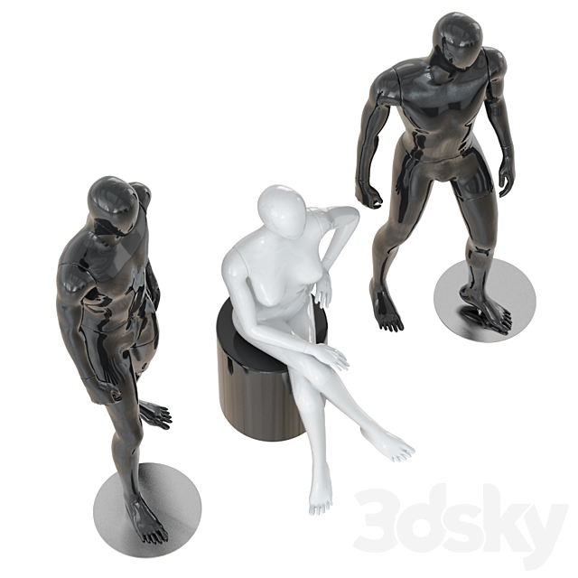 Two male and one female faceless mannequins 30 3DS Max Model - thumbnail 3