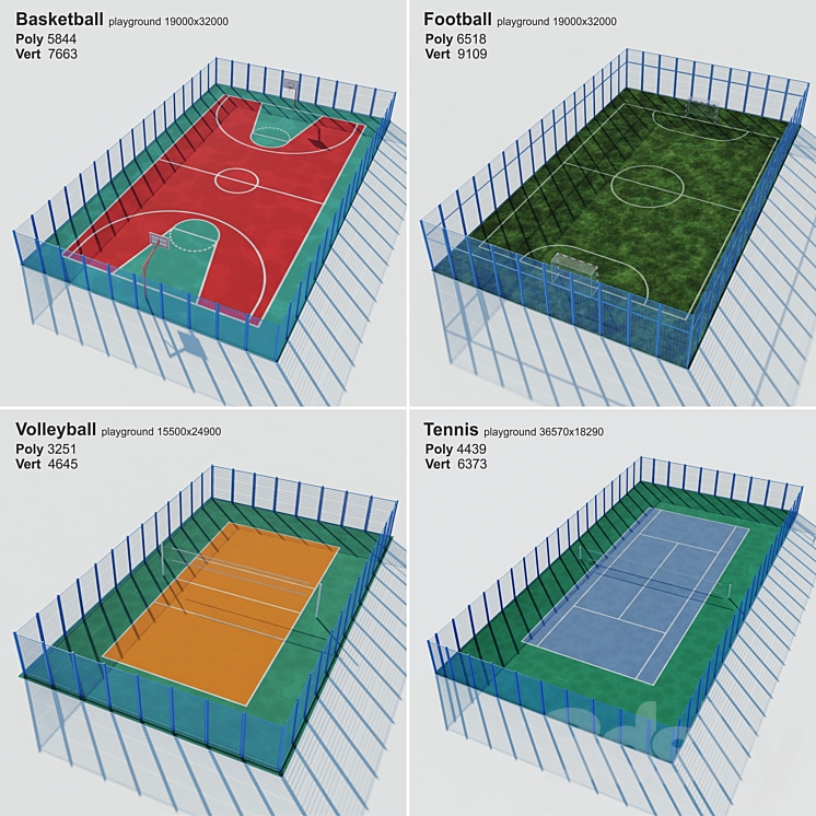 A set of sports fields – Set sport playground 3DS Max Model - thumbnail 1