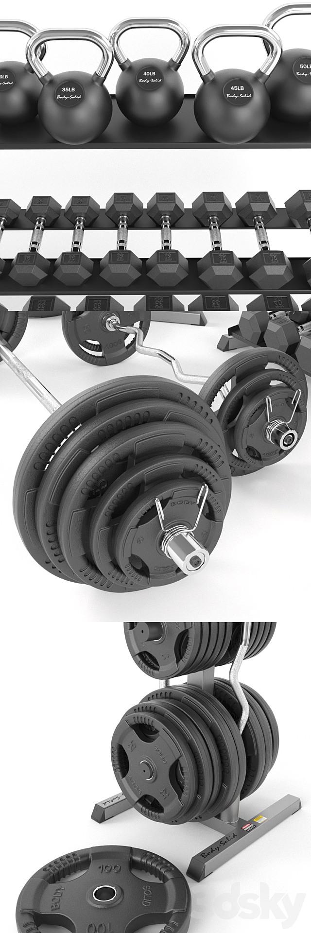 A set of weights for the gym from BodySolid 3DS Max Model - thumbnail 2