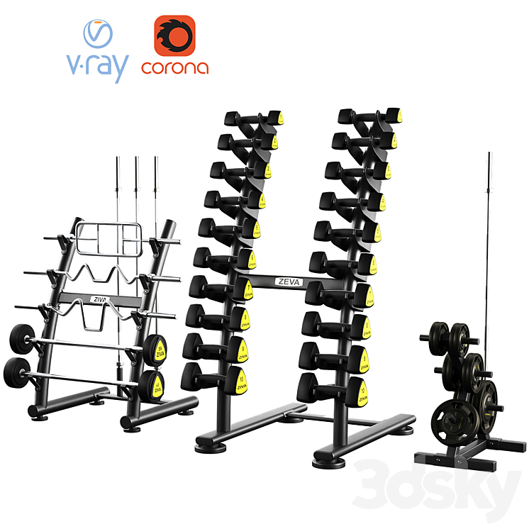 Dumbbell barbell set ZIVA 3DS Max Model - thumbnail 1