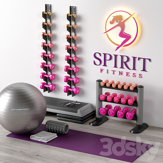 Excellent set for a fitness room. Sport equipment. Set 3DSMax File - thumbnail 1