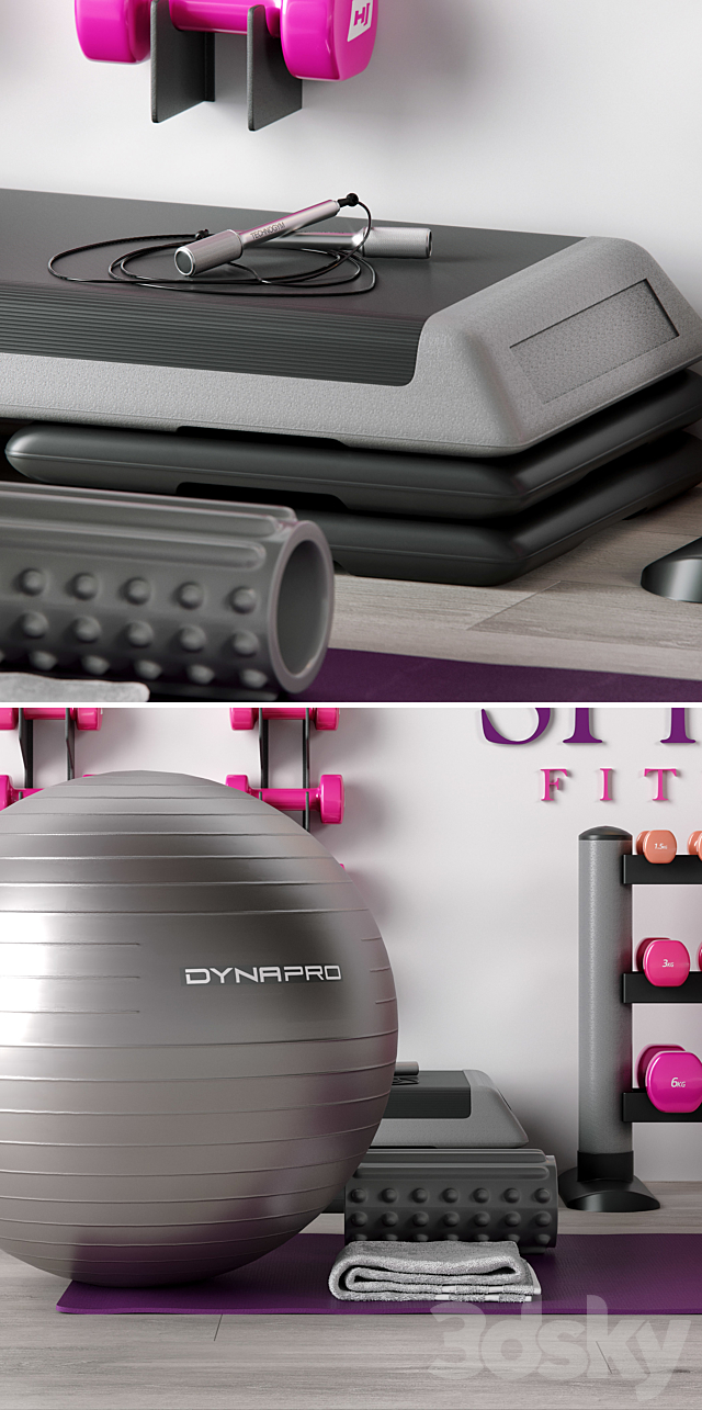 Excellent set for a fitness room. Sport equipment. Set 3DSMax File - thumbnail 4