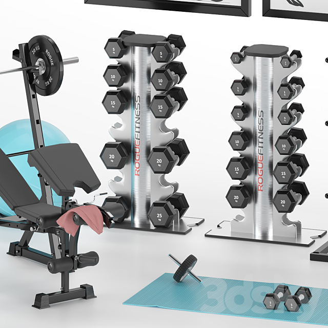 Fitness Equipment room set 02 3DS Max Model - thumbnail 3