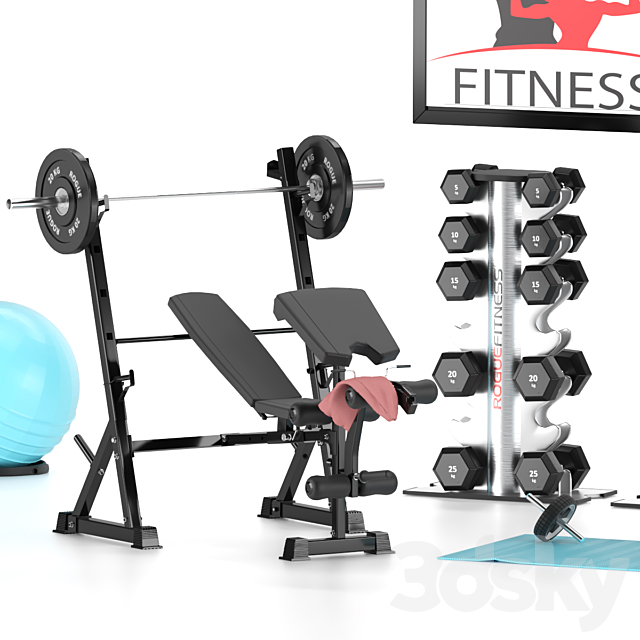 Fitness Equipment room set 02 3DS Max Model - thumbnail 4