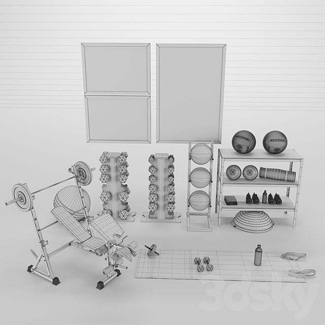 Fitness Equipment room set 02 3DS Max Model - thumbnail 6