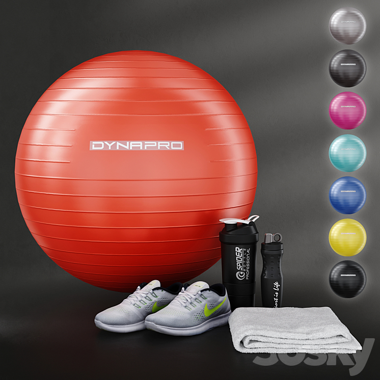 Fitness set for gym decorating. Sport equipment. Set 3DS Max - thumbnail 1