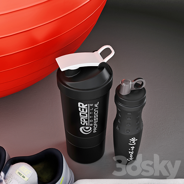 Fitness set for gym decorating. Sport equipment. Set 3DSMax File - thumbnail 2