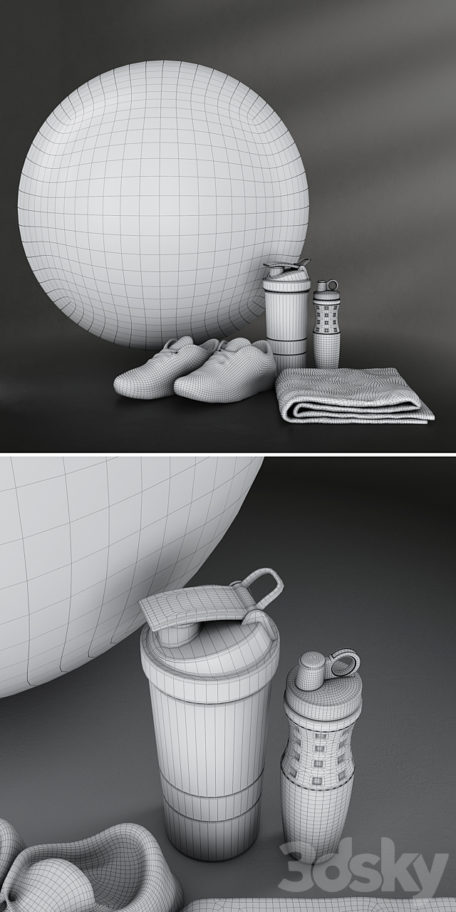 Fitness set for gym decorating. Sport equipment. Set 3DSMax File - thumbnail 4