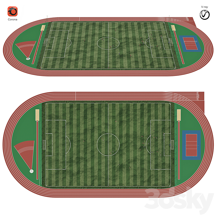 Football field with players 3DS Max Model - thumbnail 1