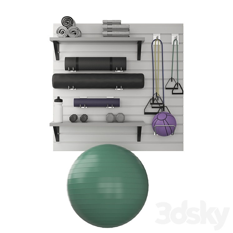 Home Fitness Set White 3DS Max Model - thumbnail 2