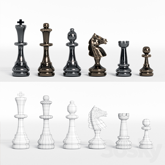 metal chess set 3ds Max - thumbnail 3