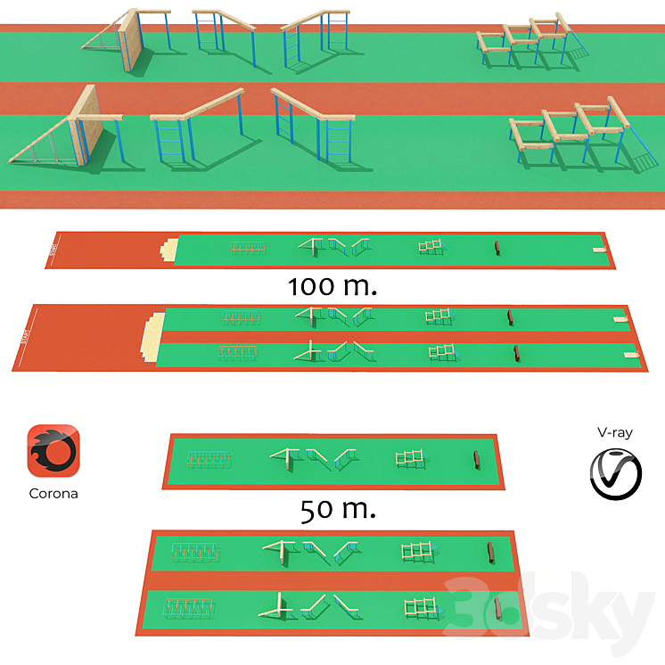 Obstacle course with rubber crumb coating 3DS Max Model - thumbnail 3