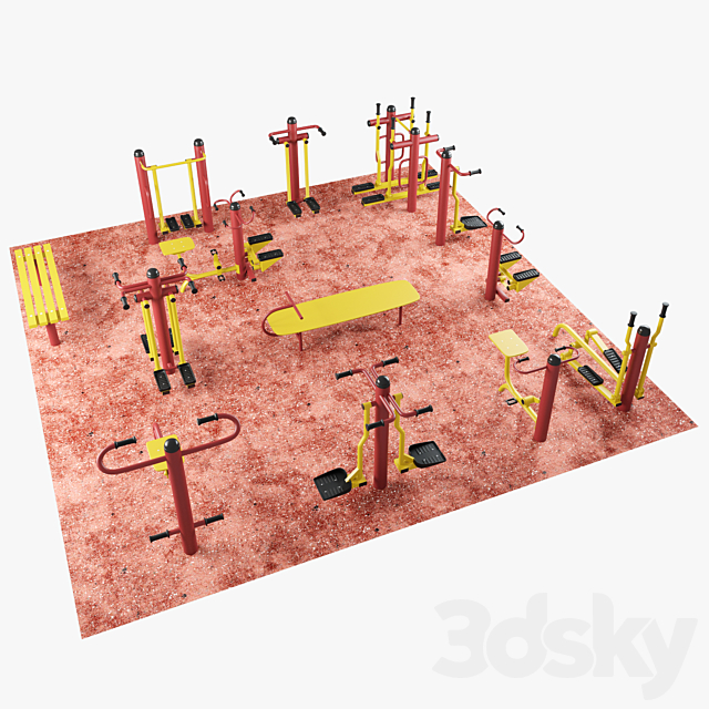 Outdoor Gym Set 1 3DS Max Model - thumbnail 3