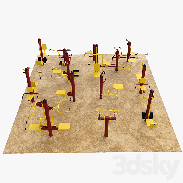 Outdoor Gym Set 2 3DS Max Model - thumbnail 3