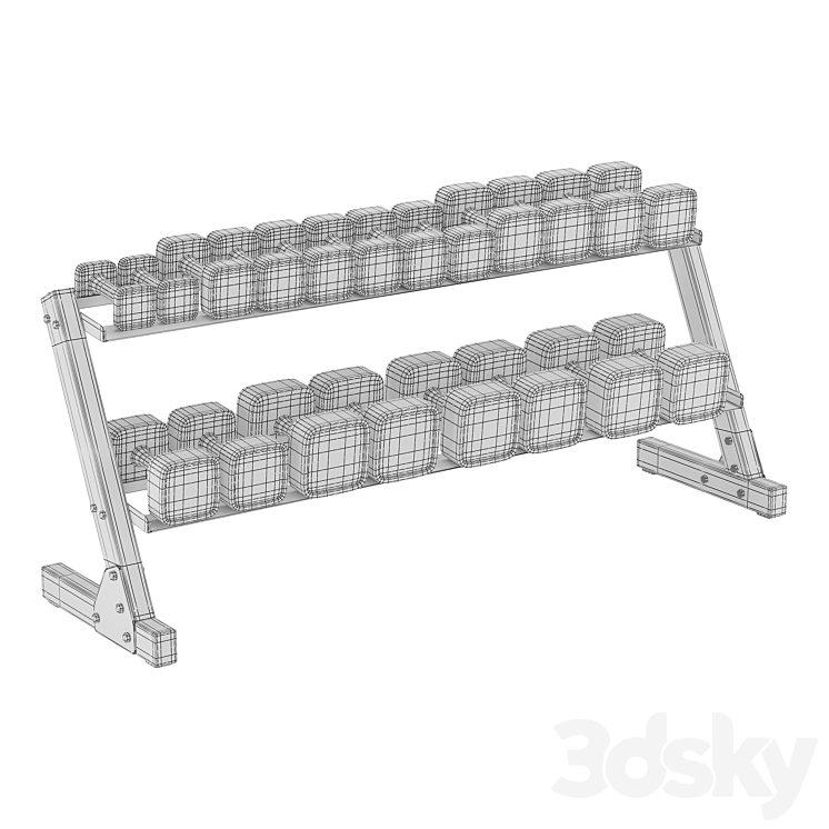 Premium Dumbbell Set and Dumbbell Rack 3DS Max Model - thumbnail 2