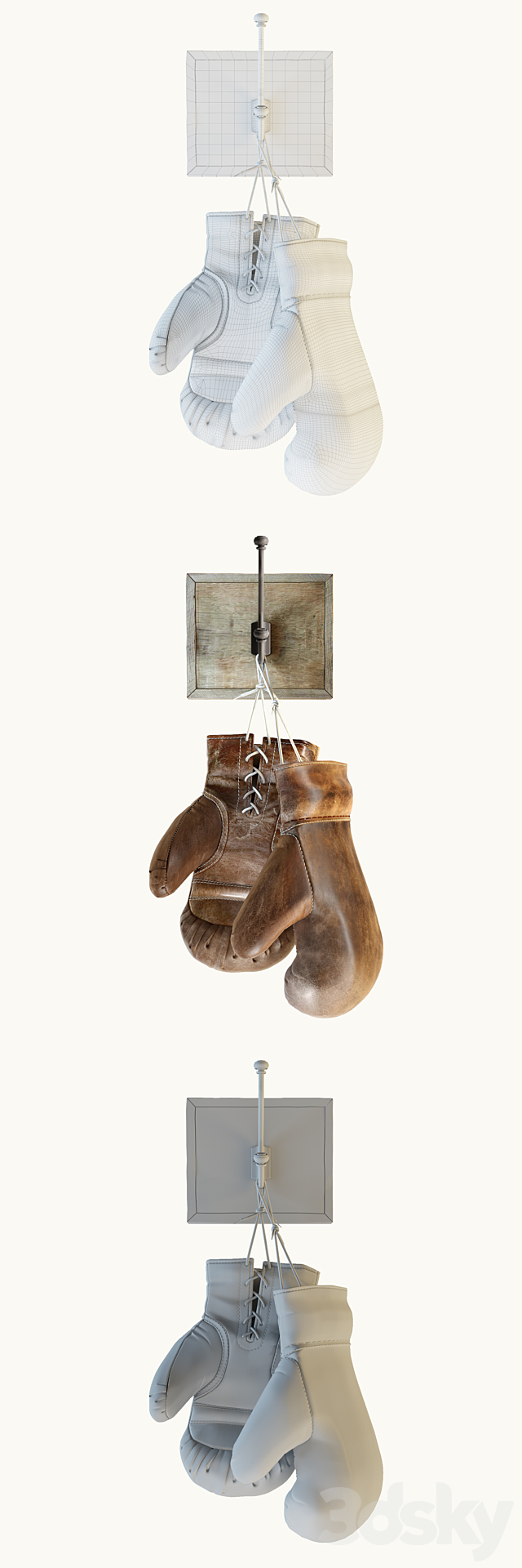 Restoration Hardware Vintage Leather Boxing Gloves 3DS Max Model - thumbnail 3