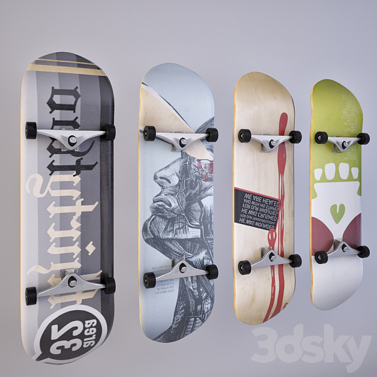 Skateboard wall decor 3DS Max - thumbnail 1