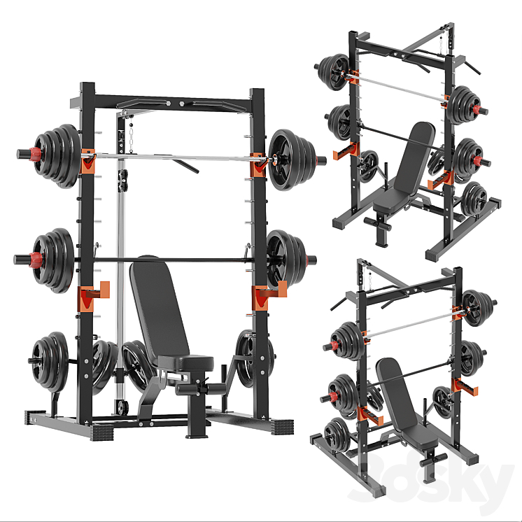 Smith machine power frame 3DS Max Model - thumbnail 2