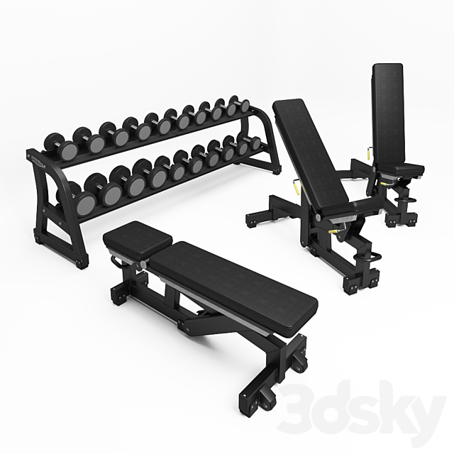 TECHNOGYM. PURE STRENGTH – ADJUSTABLE BENCH; FREE WEIGHTS – DUMBBELLS 3DSMax File - thumbnail 1
