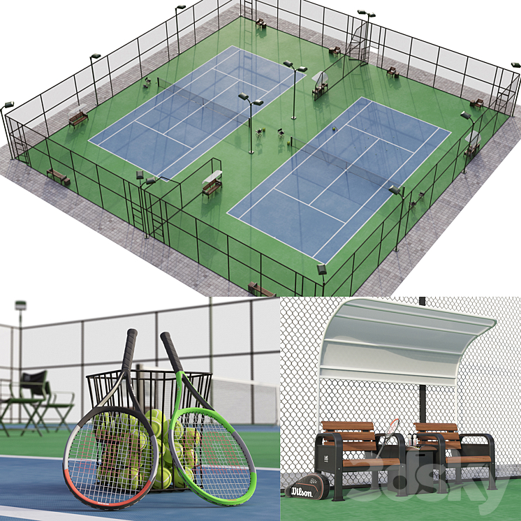 Tennis court 3DS Max Model - thumbnail 3