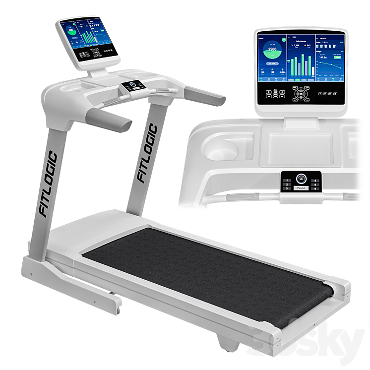 Treadmill FitLogic White 3DS Max Model - thumbnail 1