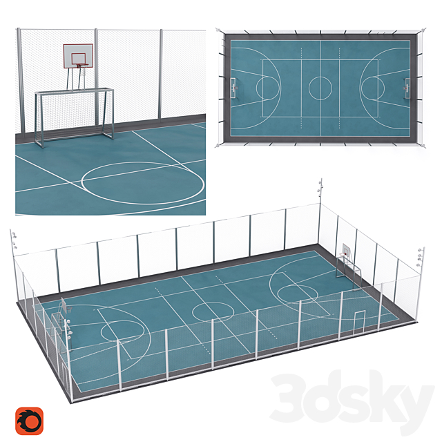 Universal fenced sports ground 3DSMax File - thumbnail 1