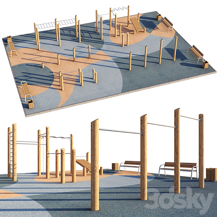 Workout sports ground. Playground 3DS Max Model - thumbnail 1