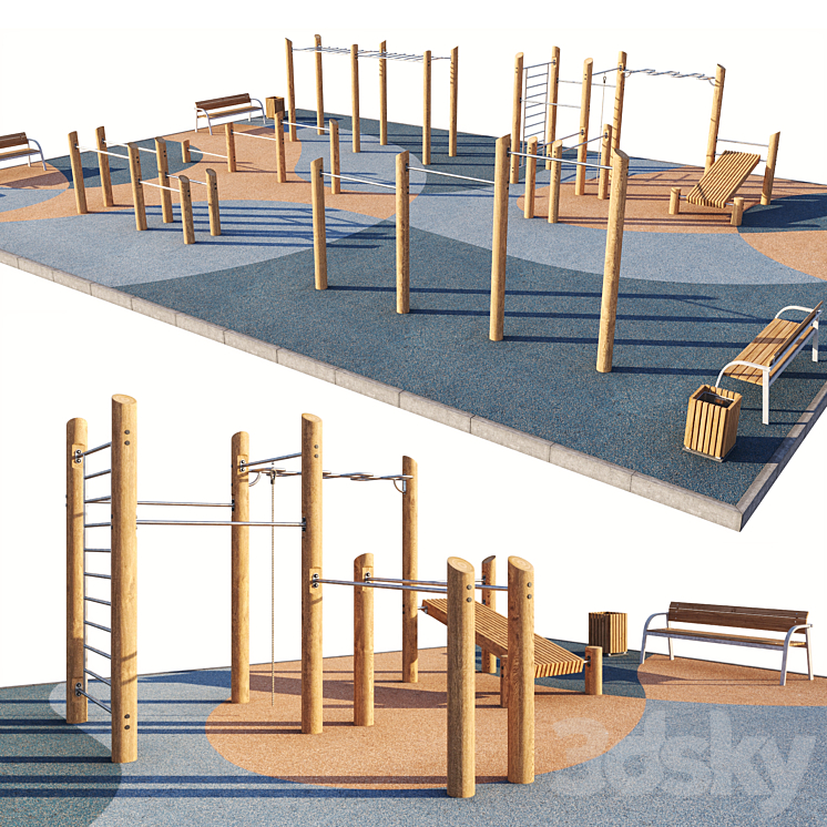 Workout sports ground. Playground 3DS Max Model - thumbnail 2