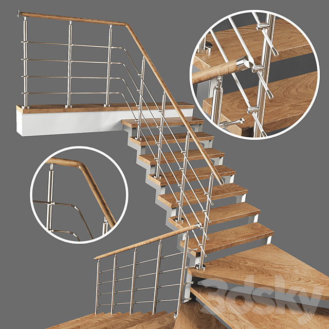 A modern two-march staircase with running steps 3DS Max Model - thumbnail 2