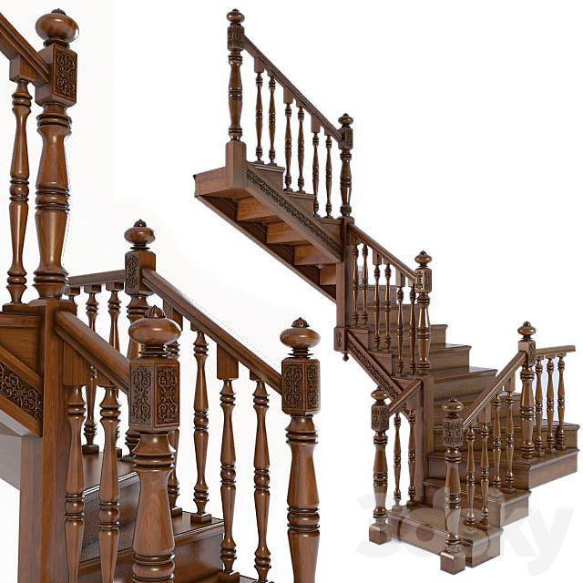 A wooden staircase. Wooden stairs 3DSMax File - thumbnail 1