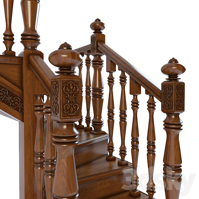 A wooden staircase. Wooden stairs 3DSMax File - thumbnail 2