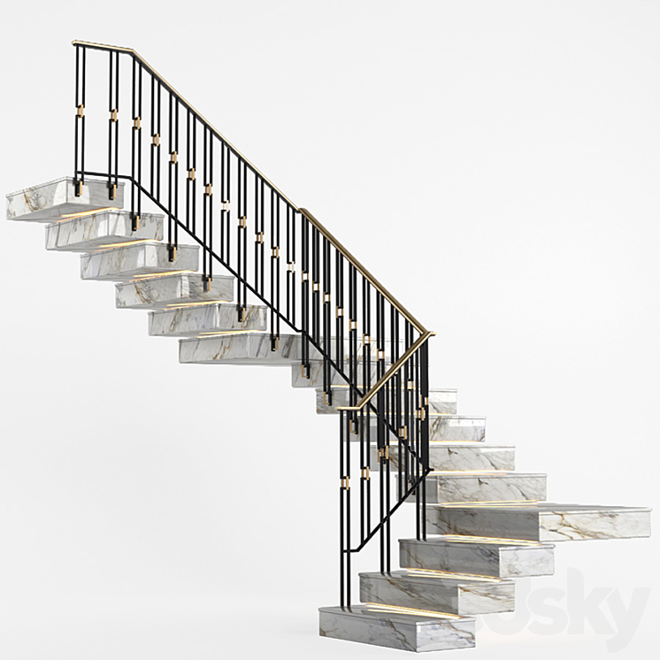 Art Deco marble staircase with lighting 3DS Max - thumbnail 1