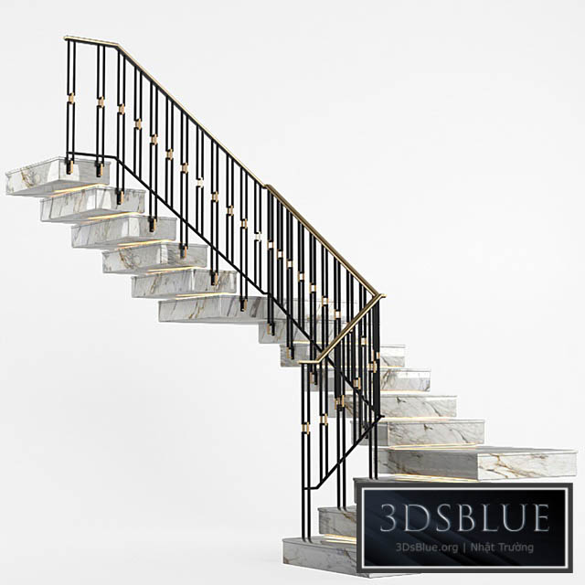 Art Deco marble staircase with lighting 3DS Max - thumbnail 3