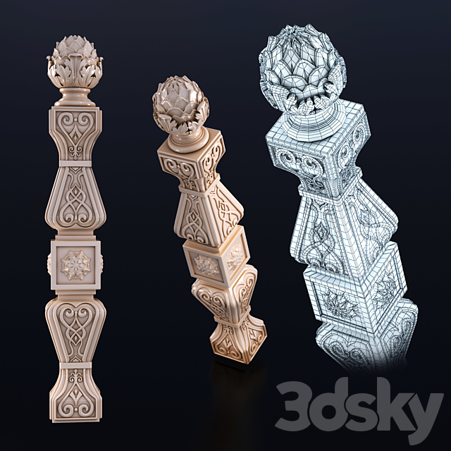 Baluster pine cones 3DS Max Model - thumbnail 1