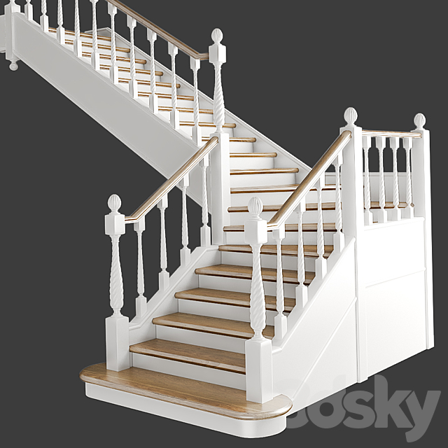 Classic angular staircase with staggered steps 3DS Max Model - thumbnail 2